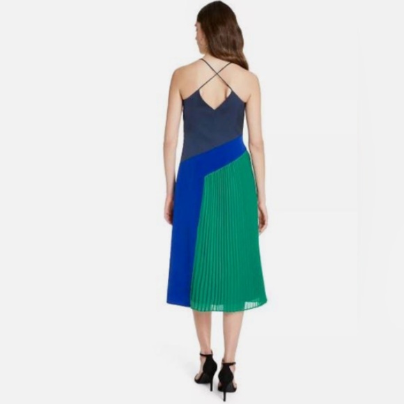 CUSHNIE For Target Colorblock Pleated Midi Dress Navy/Green NWT Sz 10 Modern - Picture 2 of 12